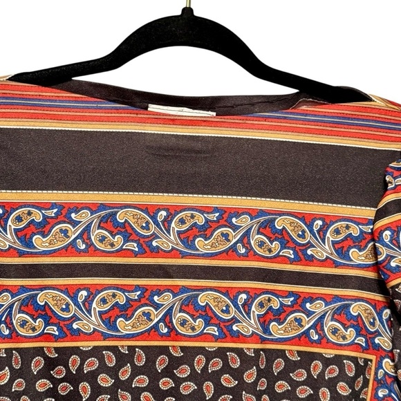 VINTAGE MELISSA LANE Paisley Vintage 70s Style Puff Shoulder Boatneck Dress - Picture 2 of 8